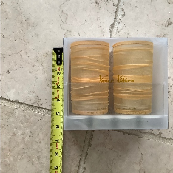 Glass Wrapped in Gold Yellow Silk Votives Candles - Picture 5 of 5